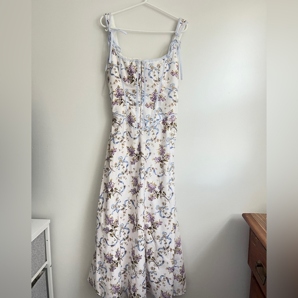House of CB Dionne Off White Floral Print Cotton MIDI Dress - Picture 8 of 11